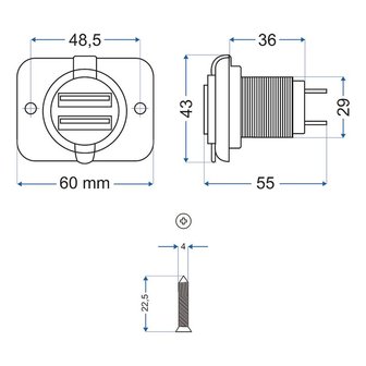 Scatola da incasso USB doppia tipo A 3100mA 12V 24V