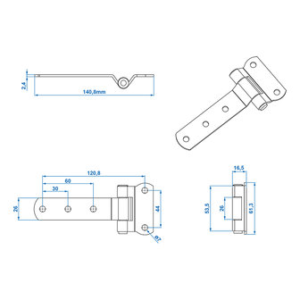 Cerniera a farfalla 143x61mm