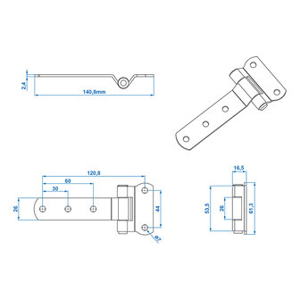 Cerniera per porta 143x61mm