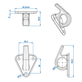 Supporto del corda di plastica con gli occhi 48x45mm x5 stuks