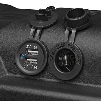 Scatola batteria 35x18x23cm 2x USB - 1x presa 12V - Voltmetro - 2x spina Anderson