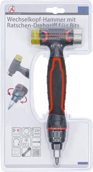 Martillo de cabeza intercambiable con mango giratorio de carraca para puntas, reversible