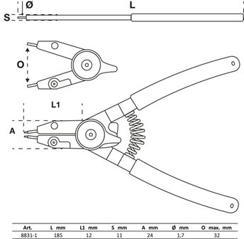 Pinze per anelli di sicurezza esterni / interni  punte intercambiabili 180 mm