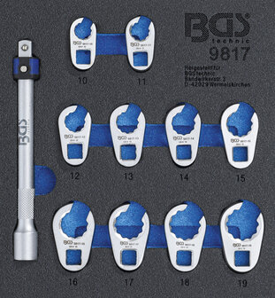 Modulo per carrelli portautensili 1/6: set di chiavi a zampa di gallo 10 mm (3/8) 10 - 19 mm 11 pz