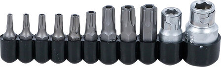 Serie di inserti attacco esagono esterno 6,3 mm (1/4) / 10 mm (3/8) profilo a T (per Torx) con alesatura 11 pz