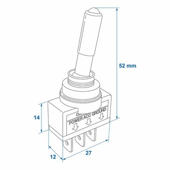 Interruttore a levetta LED rosso 12V-max. 20A