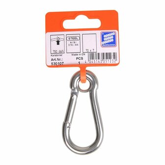 Moschettone 70x7mm  con occhiello chiuso  acciaio inox A4 AISI 316  750 daN
