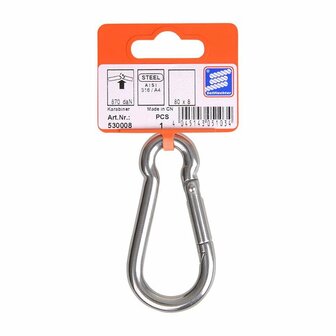 Moschettone 80x8mm  acciaio inox A4 AISI 316  870 daN