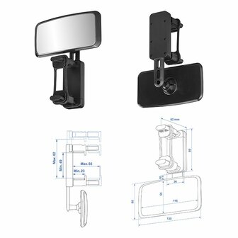Specchio interno 115 x 55 mm con morsetto