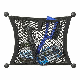 Rete portaoggetti elastica doppia 40x34cm con fissaggio autoadesivo e a vite