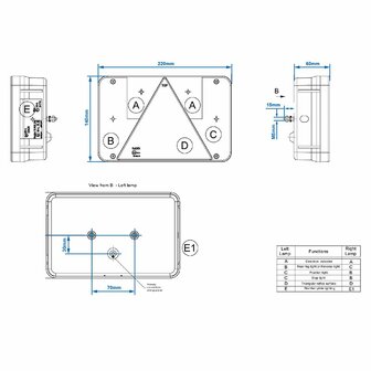 Fanale posteriore 6 funzioni 218x140mm sinistro