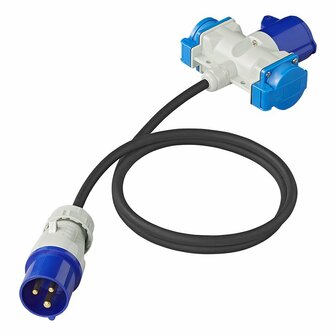 Cavo prolunga 150cm 3x2 5mm&sup2; da spina CEE a 2xSchuko + 1xpresa CEE