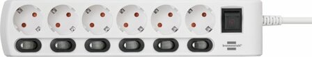 Multipresa a 6 prese commutabili singolarmente 2 m h05vv-f 3g1,5 bianco