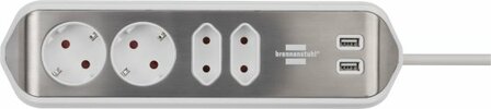 Presa angolare con funzione di ricarica usb a 4 vie 2x prese di protezionee 2x euro&nbsp;argento bianco