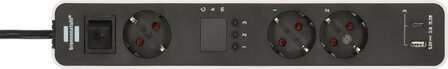 Presa multipla con 3 prese con timer per il conto alla rovescia,1x usb a, 1x usb c, bianco nero, 1,5 m h05vv-f 3g1,5