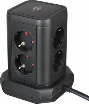 Torre di connessione a 8 vie con 2x usb a, 1x usb c power delivery nero 2m h05vv-f3g1.5