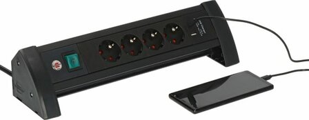 Multipresa premium office-line a 4 vie nera con usb c pd 30w e usb a 18w, 1,8 m h05vv-f3g1,5