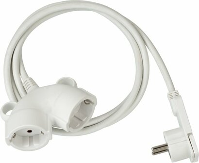 Prolunga in plastica con spina piatta e doppio accoppiamento&nbsp;5m H05VV-F 3G1,5 bianco