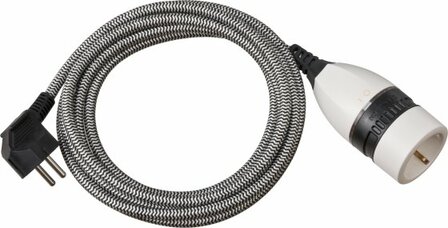 Cavo di prolunga in plastica di qualita&nbsp;con interruttore rotante e guaina in tessuto&nbsp;3m H05VV-F 3G1,5 nero bianco