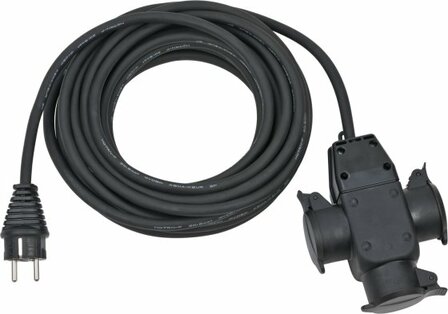 Cavo di prolunga da cantiere 10m H07RN-F3G1,5 nero con giunto in gomma a 3 vie IP44