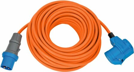 Prolunga CEE IP44 per campeggio marittimo 25m arancione H07RN-F 3G2,5 spina CEE, giunto angolare 230V 16A