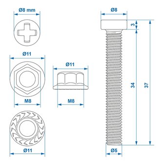 Set di viti M8 6 pezzi per presa multipla x5 pezzi