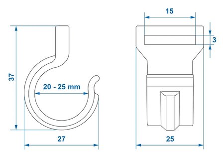 Clip per tenda per palo tenda 20-25mm con fessura nera x10 pezzi