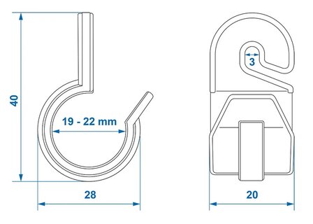 Clip per tenda per palo tenda 19-22mm con gancio x10 pezzi