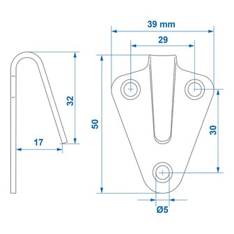 Gancio per corda in metallo 40x45 mm curvo x5 pezzi