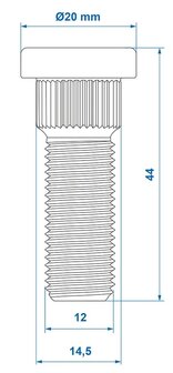 Bullone ruota M12x1,5 zigrinato 14,5 mm x10 pezzi