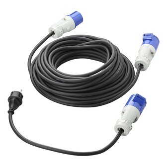 Set CEE con prolunga da 20 m 3x2,5 mm e cavo adattatore da 40 cm da spina Schuko a CEE in borsa di stoccaggio