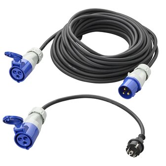 Set CEE con prolunga da 20 m 3x2,5 mm e cavo adattatore da 40 cm da spina Schuko a CEE in borsa di stoccaggio