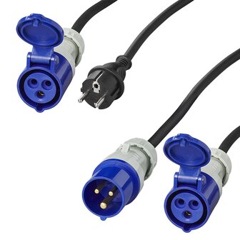 Set CEE con prolunga da 20 m 3x2,5 mm e cavo adattatore da 40 cm da spina Schuko a CEE in borsa di stoccaggio