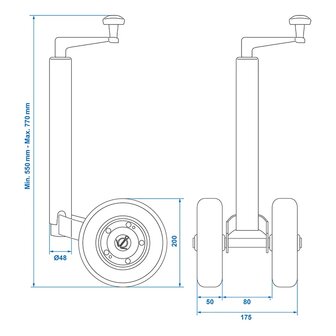 Ruotino anteriore doppio 48 mm con pneumatici pieni in gomma naturale 200 x 50 mm