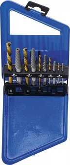 Serie di estrattori e punte con taglio sinistro HSS nitruro di titanio 2 - 7,5 mm 10 pz