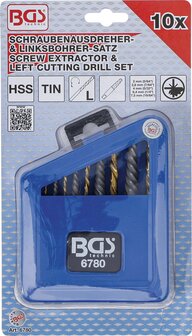 Serie di estrattori e punte con taglio sinistro HSS nitruro di titanio 2 - 7,5 mm 10 pz