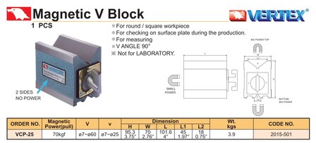 Blocco magnetico a V 7 mm &ndash; 60 mm
