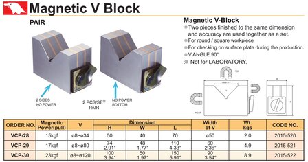Blocco a V magnetico 8 mm - 34 mm
