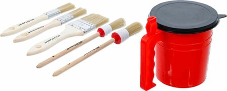 Set di spazzole piatti / anulari con secchiello per vernice 6 pz