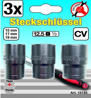 Set di chiavi a tubo da 12,5 mm (1/2) 15 / 17 / 19 mm 3 pz