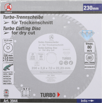 Dischi da taglio turbo diametro 230 mm