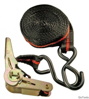 Cinturino di ancoraggio a cricchetto, lungo 5 m, largo 24 mm, con due ganci solidi