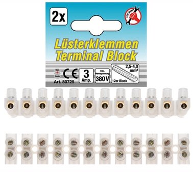 Morsettiera 2,5 mm&sup2; 3 amp. 2 pezzi blocco da 12