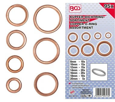 Assortimento o-ring rame &Oslash; 6 - 20 mm 95 pz