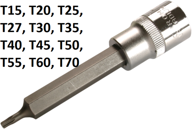 Chiave a bussola lunghezza 100 mm 12,5 mm (1/2) Profilo a T (per Torx)