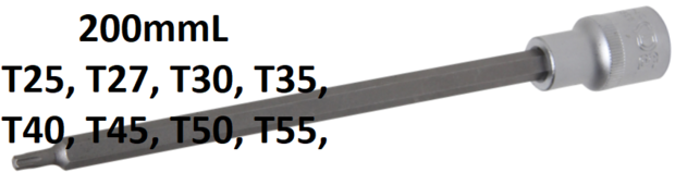 Chiave a bussola lunghezza 200 mm 12,5 mm (1/2) profilo a T (per Torx) T25 - T70