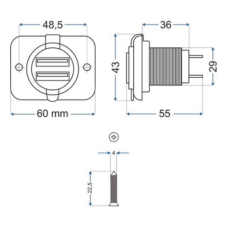 Scatola da incasso USB doppia tipo A 3100mA 12V 24V