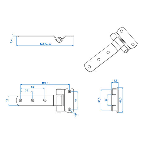 Cerniera a farfalla 143x61mm