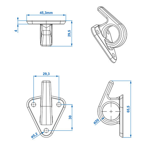 Supporto del corda di plastica con gli occhi 48x45mm x5 stuks