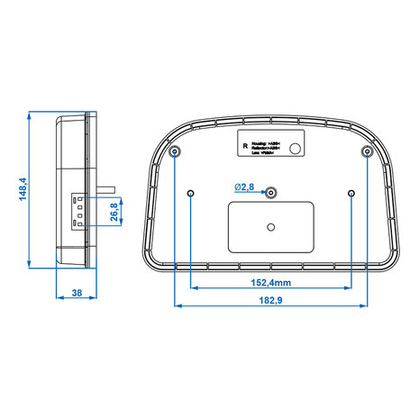 Fanale posteriore 6 funzioni 240x150mm LED destro